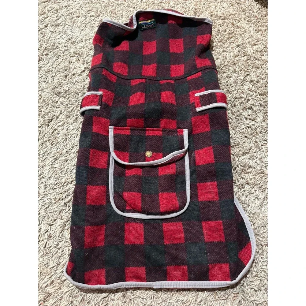L.L. Bean Buffalo Plaid Dog Jacket XL Red Black Fleece Sweater Coat 302833